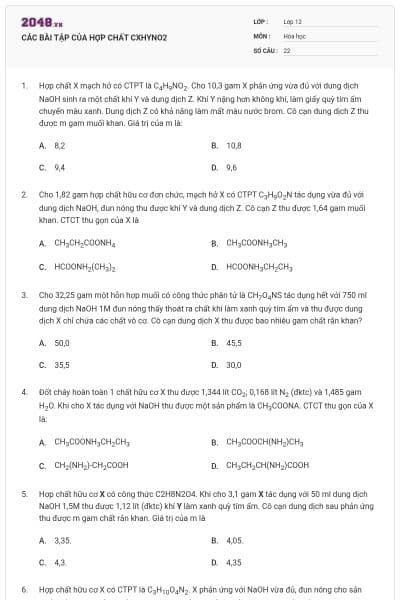 CÁC BÀI TẬP CỦA HỢP CHẤT CXHYNO2