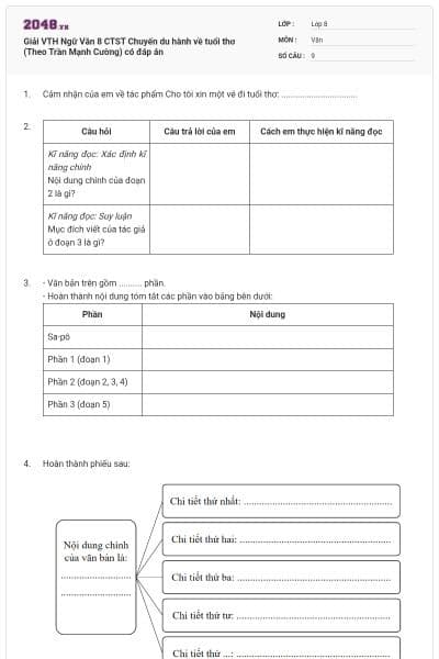 Giải VTH Ngữ Văn 8 CTST Chuyến du hành về tuổi thơ (Theo Trần Mạnh Cường) có đáp án