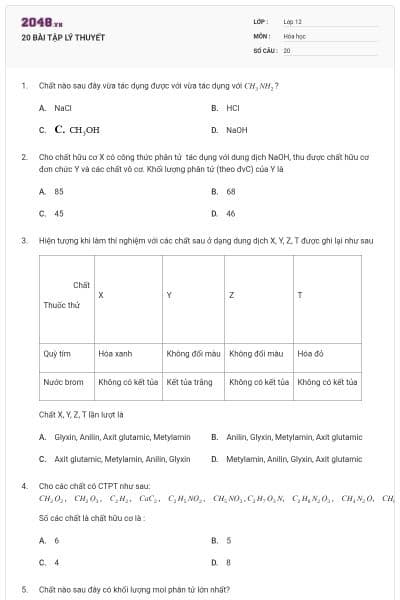20 BÀI TẬP LÝ THUYẾT
