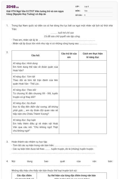 Giải VTH Ngữ Văn 8 CTST Viên tướng trẻ và con ngựa trắng (Nguyễn Huy Tưởng) có đáp án