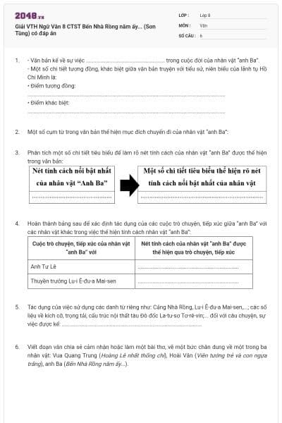 Giải VTH Ngữ Văn 8 CTST Bến Nhà Rồng năm ấy... (Sơn Tùng) có đáp án