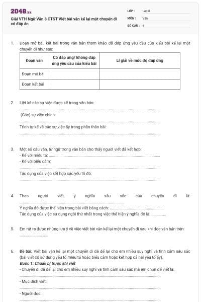 Giải VTH Ngữ Văn 8 CTST Viết bài văn kể lại một chuyến đi có đáp án
