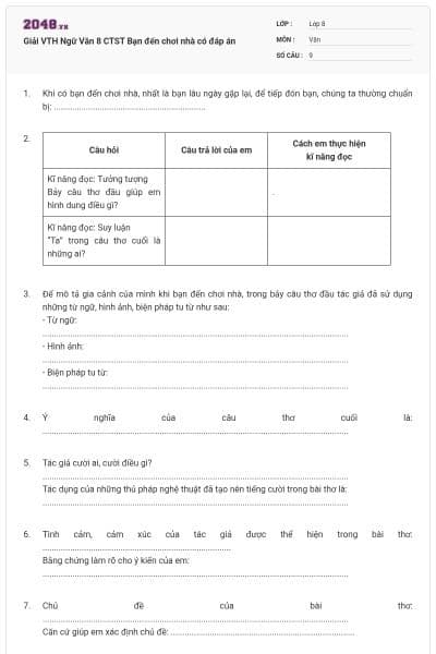 Giải VTH Ngữ Văn 8 CTST Bạn đến chơi nhà có đáp án