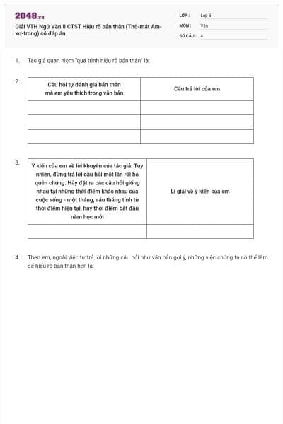 Giải VTH Ngữ Văn 8 CTST Hiểu rõ bản thân (Thô-mát Am-xơ-trong) có đáp án