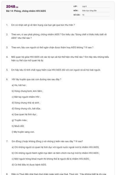 Bài 14: Phòng, chống nhiễm HIV/AIDS
