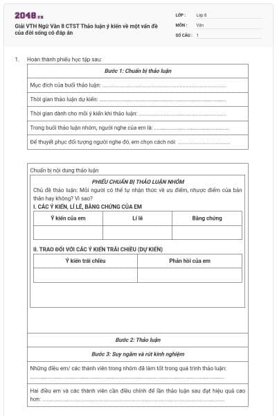 Giải VTH Ngữ Văn 8 CTST Thảo luận ý kiến về một vấn đề của đời sống có đáp án