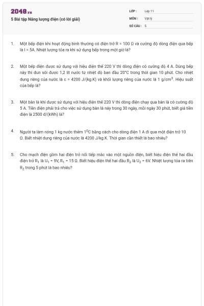 5 Bài tập Năng lượng điện (có lời giải)