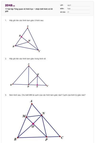 17 bài tập Tổng quan về hình học – nhận biết hình có lời giải