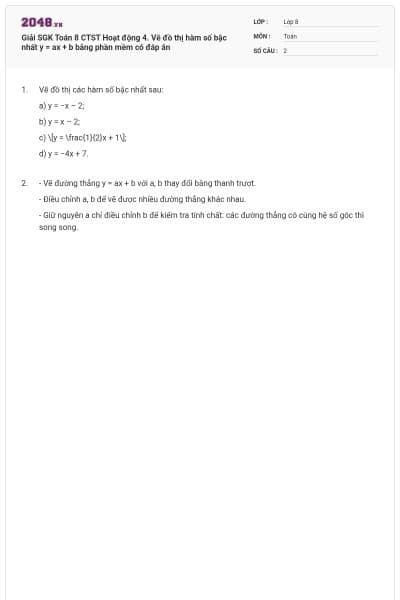 Giải SGK Toán 8 CTST Hoạt động 4. Vẽ đồ thị hàm số bậc nhất y = ax + b bằng phần mềm có đáp án
