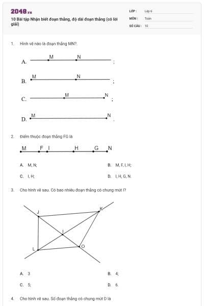 10 Bài tập Nhận biết đoạn thẳng, độ dài đoạn thẳng (có lời giải)