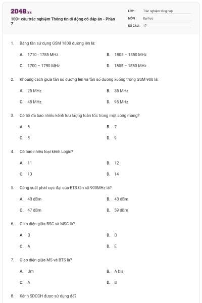 100+ câu trắc nghiệm Thông tin di động có đáp án - Phần 7