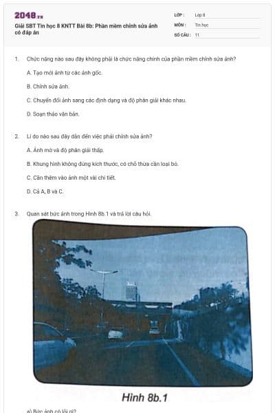 Giải SBT Tin học 8 KNTT Bài 8b: Phần mềm chỉnh sửa ảnh có đáp án