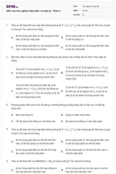 300+ câu trắc nghiệm Máy điện I có đáp án - Phần 4
