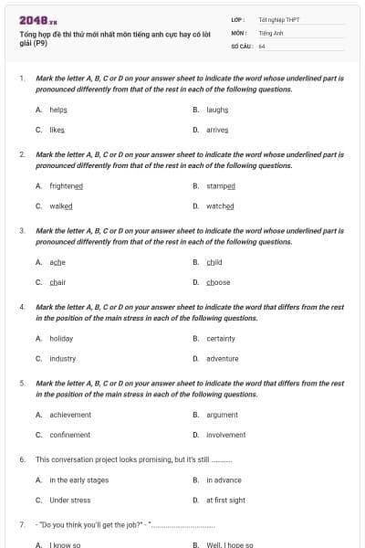 Tổng hợp đề thi thử mới nhất môn tiếng anh cực hay có lời giải (P9)