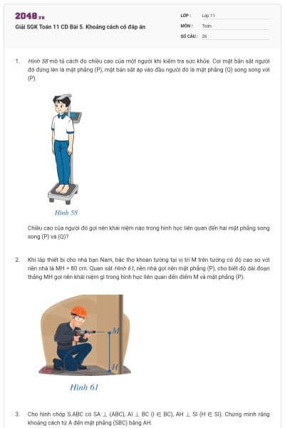 Giải SGK Toán 11 CD Bài 5. Khoảng cách có đáp án