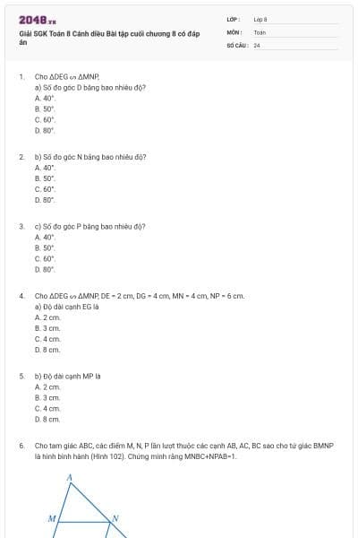 Giải SGK Toán 8 Cánh diều Bài tập cuối chương 8 có đáp án