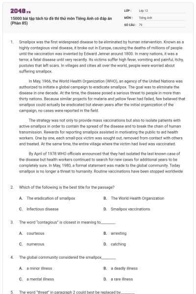 15000 bài tập tách từ đề thi thử môn Tiếng Anh có đáp án (Phần 85)