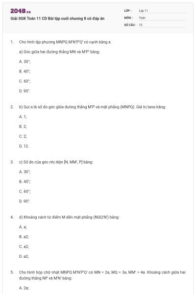 Giải SGK Toán 11 CD Bài tập cuối chương 8 có đáp án