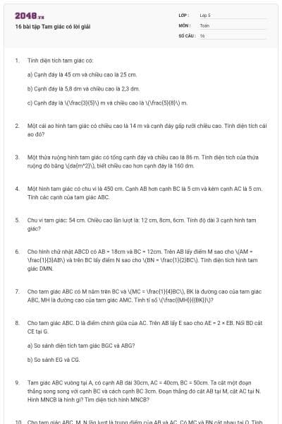 16 bài tập Tam giác có lời giải