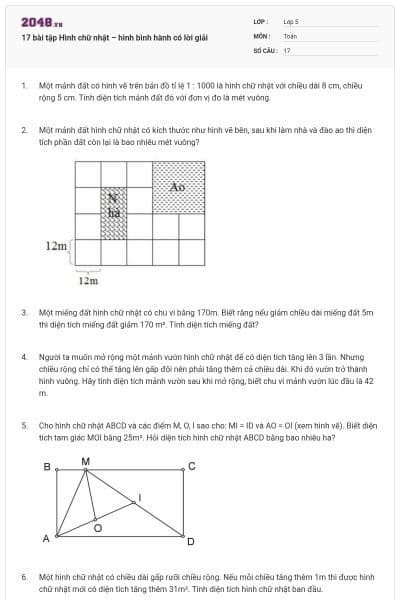 17 bài tập Hình chữ nhật – hình bình hành có lời giải