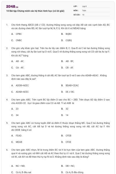 10 Bài tập Chứng minh các hệ thức hình học (có lời giải)