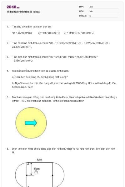 15 bài tập Hình tròn có lời giải