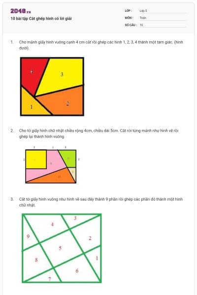 10 bài tập Cắt ghép hình có lời giải