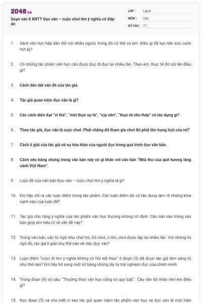 Soạn văn 8 KNTT Đọc văn – cuộc chơi tìm ý nghĩa có đáp án