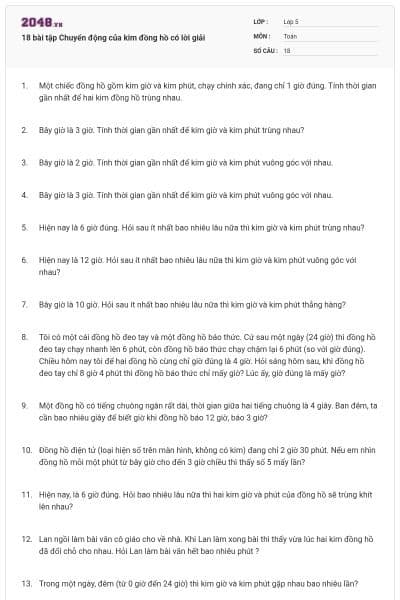 18 bài tập Chuyển động của kim đồng hồ có lời giải