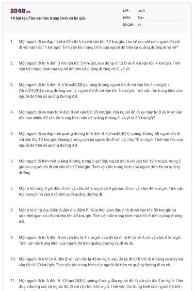 14 bài tập Tìm vận tốc trung bình có lời giải
