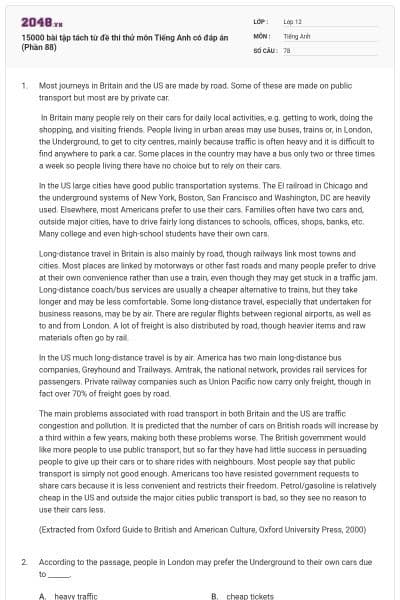 15000 bài tập tách từ đề thi thử môn Tiếng Anh có đáp án (Phần 88)