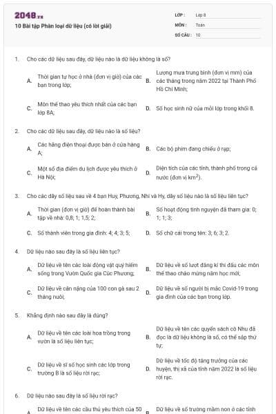 10 Bài tập Phân loại dữ liệu (có lời giải)