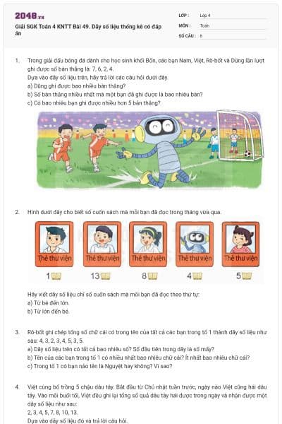 Giải SGK Toán 4 KNTT Bài 49. Dãy số liệu thống kê có đáp án