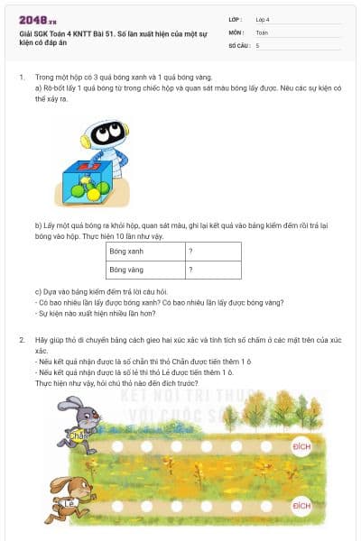 Giải SGK Toán 4 KNTT Bài 51. Số lần xuất hiện của một sự kiện có đáp án