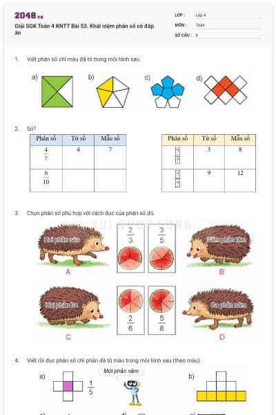 Giải SGK Toán 4 KNTT Bài 53. Khái niệm phân số có đáp án