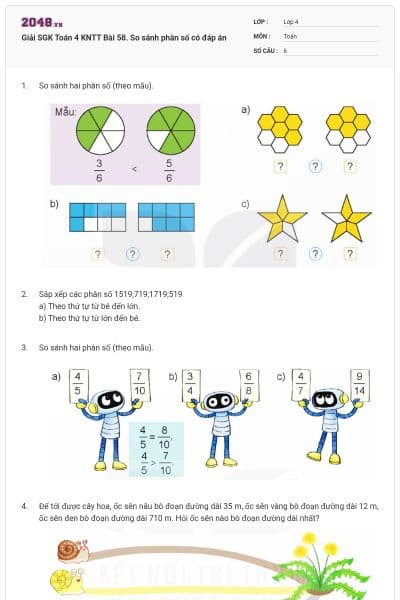 Giải SGK Toán 4 KNTT Bài 58. So sánh phân số có đáp án