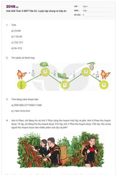 Giải SGK Toán 4 KNTT Bài 62. Luyện tập chung có đáp án