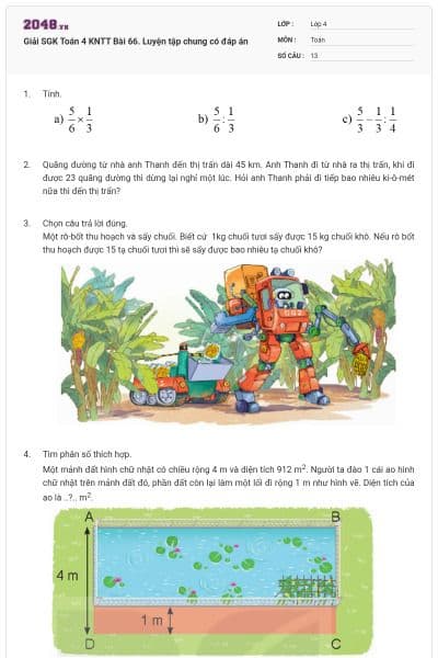 Giải SGK Toán 4 KNTT Bài 66. Luyện tập chung có đáp án