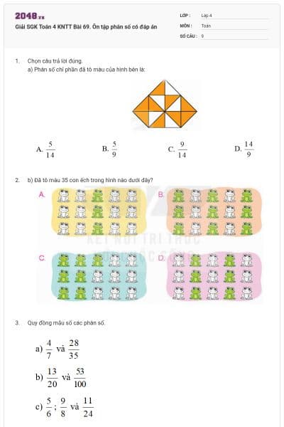 Giải SGK Toán 4 KNTT Bài 69. Ôn tập phân số có đáp án