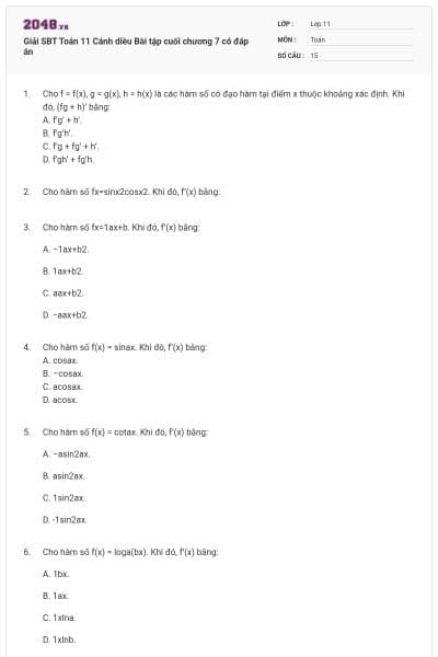 Giải SBT Toán 11 Cánh diều Bài tập cuối chương 7 có đáp án