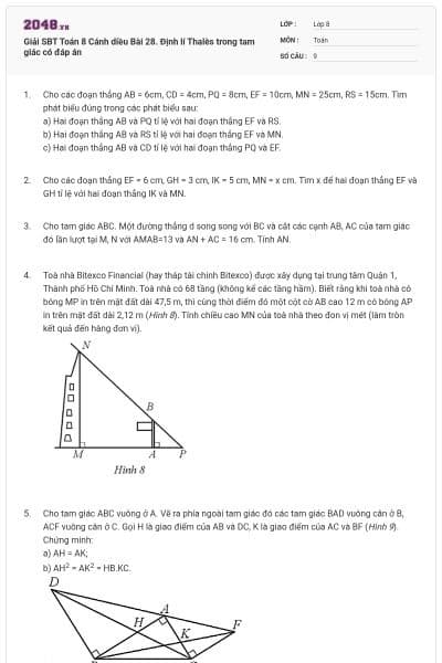 Giải SBT Toán 8 Cánh diều Bài 28. Định lí Thalès trong tam giác có đáp án