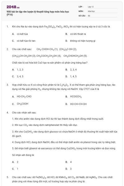 900 bài ôn tập rèn luyện lý thuyết tổng hợp môn hóa học (P16)