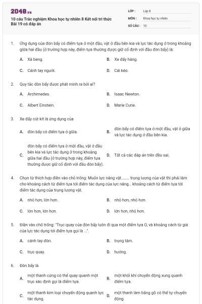 10 câu Trắc nghiệm Khoa học tự nhiên 8 Kết nối tri thức Bài 19 có đáp án