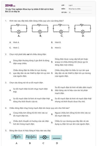 10 câu Trắc nghiệm Khoa học tự nhiên 8 Kết nối tri thức Bài 22 có đáp án