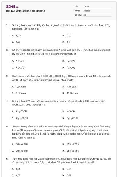 BÀI TẬP VỀ PHẢN ỨNG TRUNG HÒA