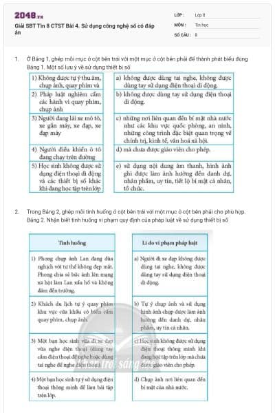 Giải SBT Tin 8 CTST Bài 4. Sử dụng công nghệ số có đáp án