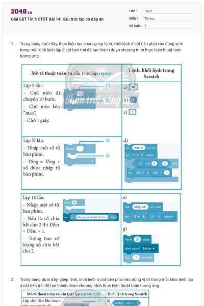 Giải SBT Tin 8 CTST Bài 14: Cấu trúc lặp có đáp án