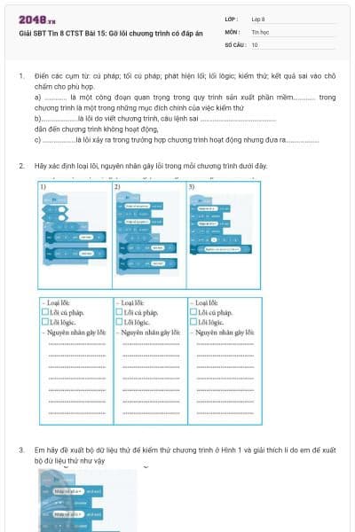 Giải SBT Tin 8 CTST Bài 15: Gỡ lỗi chương trình có đáp án