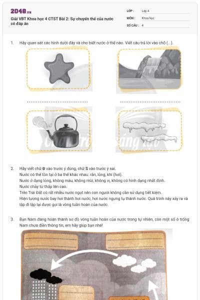 Giải VBT Khoa học 4 CTST Bài 2: Sự chuyển thể của nước có đáp án