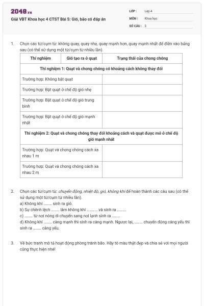 Giải VBT Khoa học 4 CTST Bài 5: Gió, bão có đáp án